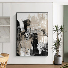 Load image into Gallery viewer, “Monochrome Textured Abstraction” Abstract Black - and - Beige Painting on Canvas, Modern Wall Decor DKH966