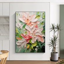 Load image into Gallery viewer, “Impasto Peach Blossoms” - Pink, Green, and White Floral Art on Canvas DKH1396