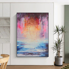 Load image into Gallery viewer, Hand - painted Extensive Dreamy Coastal Abstract Sunset Acrylic Art for Relaxing Family Rooms LargeART0028