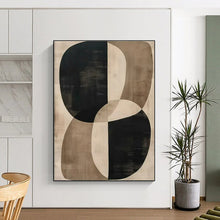 Load image into Gallery viewer, Black - Beige Oval Abstraction Art for Mid - Century Modern Home & Art Gallery LargeART0865