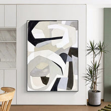 Load image into Gallery viewer, “Monochrome Shape Fusion” - Grey, Black, White Abstract Art on Canvas DKH1141