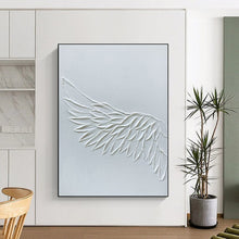 Load image into Gallery viewer, “White Textured Wing” - Minimalist Sculptural Art on Canvas DKH1485