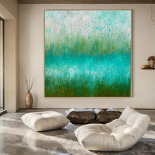 Load image into Gallery viewer, Turquoise and Green Textured Field Abstract Canvas Painting, Perfect for Bohemian Bedroom & Nature - Inspired Café LargeART1235