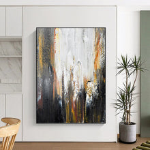 Load image into Gallery viewer, “Urban Chaos in Black, White, and Gold” - Black, White, Gold, Orange Abstract Art on Canvas DKH1229