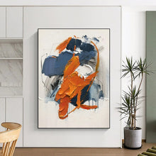 Load image into Gallery viewer, Blue and Orange Abstract Textured Strokes Acrylic Art - Suited for Coastal - inspired Living Room & Creative Coworking Space LargeART0613