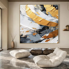 Load image into Gallery viewer, Black, White, and Gold Abstract Swirls Canvas Painting, Perfect for Industrial - Chic Loft & Art - Forward Gallery LargeART1243