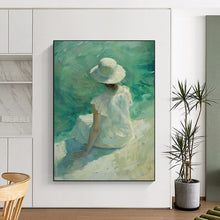 Load image into Gallery viewer, “Seaside Solitude” – Figure by the Sea Oil Painting with Soft, Calming Tones DTP088