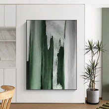 Load image into Gallery viewer, “Emerald Strokes on Grey” - Green, Grey Abstract Art on Canvas DKH1233