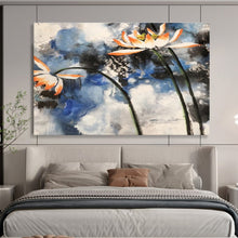 Load image into Gallery viewer, Ink - Style Lotus Flower Abstract Painting on Canvas - “Elegant Purity” DKH627