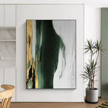 Load image into Gallery viewer, “Gold - Accented Green and White” - Green, White, Gold, Black Abstract Art on Canvas DKH1234