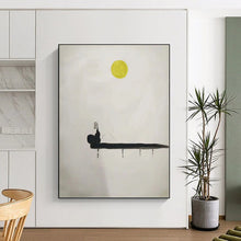 Load image into Gallery viewer, “Minimalist Figure Fishing under Yellow Moon” - Zen - Inspired Art on Canvas DKH1562