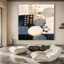 Load image into Gallery viewer, Gold & Blue Geometric Dot Abstract Canvas Painting, Perfect for Modern Nursery & Chic Café LargeART1263