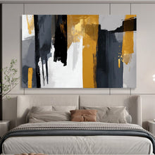 Load image into Gallery viewer, Hand - painted Gray, Black, and Gold Brushstrokes Acrylic Art for Modern Office Conference Rooms LargeART1719