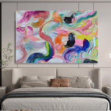 Load image into Gallery viewer, Vibrant Curved Abstract Painting with Pink, Purple, and Orange for Modern Bedroom & Creative Studio DKH292