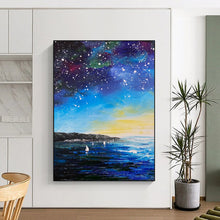 Load image into Gallery viewer, Starry Night Sailboats Abstract Painting, Ideal for Dreamy Nursery & Cosmic - Themed Living Room LargeART1901