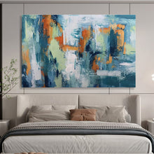 Load image into Gallery viewer, Abstract Cityscape Painting with Blue, Orange, and Green for Urban Loft & Contemporary Gallery DKH295