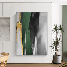 Load image into Gallery viewer, Green, Black, Gray, and Gold Abstract Acrylic Art - Perfect for Modernist Office & Art Deco - inspired Hallway LargeART0637