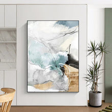 Load image into Gallery viewer, “Soft Line and Color Abstract” - Blue, Grey, White Abstract Art on Canvas DKH1337