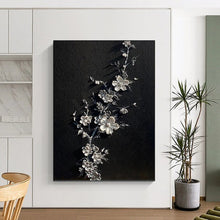 Load image into Gallery viewer, “Silver Floral on Black” - Decorative Abstract Art on Canvas DKH1543
