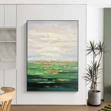Load image into Gallery viewer, “Soft Landscape Abstract” - Green, Gold, White Abstract Art on Canvas DKH1341