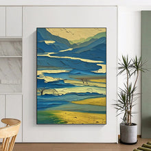 Load image into Gallery viewer, “Layered Blue Mountains” Abstract Landscape Painting on Canvas, Vibrant Decor DKH963