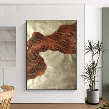 Load image into Gallery viewer, Enormous Brown - Gold Wavy Lines Acrylic for Art Deco Dining Room & Upscale Hotel Lobby LargeART0347