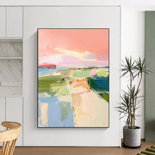 Load image into Gallery viewer, Pastel Landscape Abstract Art – Great for Coastal Living Room & Whimsical Café Nook LargeART0706