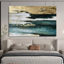 Load image into Gallery viewer, Hand - Painted Blue - Green - Gold Textured Abstract Acrylic Art for Showroom Living Room Art Decoration LargeART1633