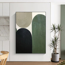 Load image into Gallery viewer, “Stacked Arches in Earthy Hues” - Beige, Green, Black Abstract Art on Canvas DKH1167