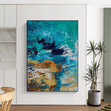 Load image into Gallery viewer, Hand - painted Substantial Teal - Toned Abstract Seascape Acrylic Art for Coastal - Style Bedrooms LargeART0036