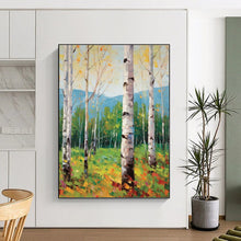 Load image into Gallery viewer, “Sunlit Birch Grove: Textured Nature Escape” Abstract Painting on Canvas, Rustic Dining Ambiance DKH1059