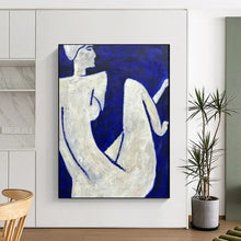 Load image into Gallery viewer, White Figures on Blue Abstract Art, Suited for Bohemian Living Room & Artistic Café LargeART2329