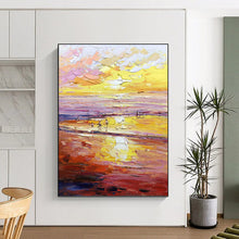 Load image into Gallery viewer, “Vibrant Sunset Beach Scene” - Yellow, Orange, Pink Landscape Art on Canvas DKH1306