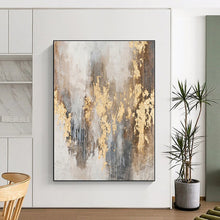 Load image into Gallery viewer, Gray and Gold Abstract Drips Acrylic Art - Great for Glamorous Hotel Suite & Art Deco Living Room LargeART0576