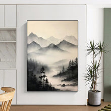 Load image into Gallery viewer, Monochromatic Ink - Wash Mountain Abstract Painting, Perfect for Zen - Inspired Living Room & Traditional Study LargeART1917