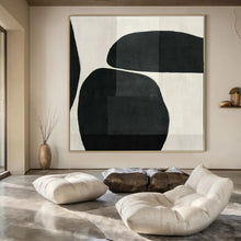 Load image into Gallery viewer, Black & White Rounded Abstract Painting, Perfect for Modern Living Room & Art - Themed Library LargeART1448