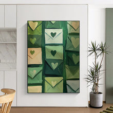 Load image into Gallery viewer, Green Envelopes with Hearts Abstract, Suited for Romantic Bedroom & Cozy Home Office LargeART2031
