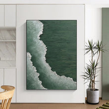 Load image into Gallery viewer, “Green Sea & White Foam” - Coastal Abstract Art on Canvas DKH1501