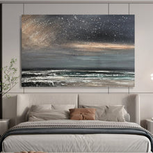 Load image into Gallery viewer, Hand - painted Oversized Starry Night Sea Acrylic Art for Dreamy Bedrooms LargeART1786