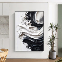 Load image into Gallery viewer, Large - Format Hand - painted Black and White Textured Swirl Acrylic Art for Minimalist - Inspired Bedrooms LargeART0241