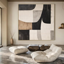 Load image into Gallery viewer, Beige - Gray - Black Geometric Abstract Painting, Perfect for Mid - Century Modern Living Room & Chic Home Office LargeART1371