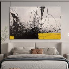 Load image into Gallery viewer, Monochrome & Yellow Dynamism Black, White & Bold Accents on Canvas DLZ008
