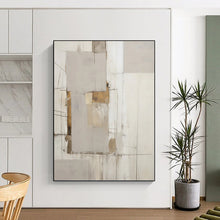 Load image into Gallery viewer, “Neutral Grid Abstract with Gold Accents” - Grey, White, Gold Abstract Art on Canvas DKH1316