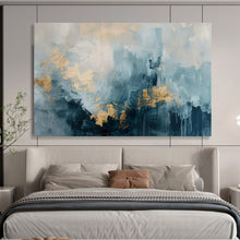 Load image into Gallery viewer, Hand - painted Oversized Blue - Gray Abstract with Gold Accents Acrylic Art for Sophisticated Living Rooms LargeART1755