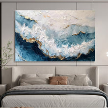 Load image into Gallery viewer, Textured Blue - Gold Ocean Abstract Painting for Luxury Bedroom & Opulent Lounge DKH156