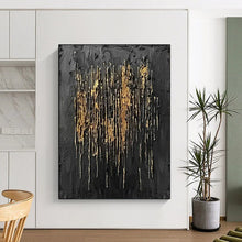 Load image into Gallery viewer, Black & Gold Dripped Abstract - Perfect for Luxury Bedroom & Art Gallery Corner LargeART2358