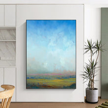 Load image into Gallery viewer, “Hazy Horizon in Soft Blues” Abstract Atmospheric Painting on Canvas, Serene Skyscape Art DKH935