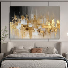 Load image into Gallery viewer, Gold & Grey Abstract City - Luxe Living Room Art LargeART1555
