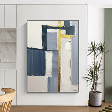 Load image into Gallery viewer, Large - Scale Blue - Gray - Gold Abstract Art for Modern Office & Stylish Living Room LargeART0514