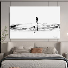 Load image into Gallery viewer, Black and White Silhouette by the Water Abstract acrylic painting DLZ114